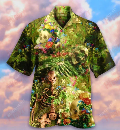 Flower Skull Skeleton Short Short Sleeve Shirt Vacation Hawaiian T Shirts Hawaiian Crazy Shirts Hawaiian Shirts For Women, Hawaiian Shirt Gift, Christmas Gift