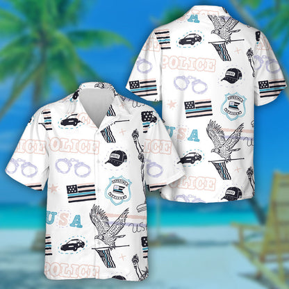 Retro USA Police Flag Eagle Liberty Statue Pattern Hawaiian Shirt, Hawaiian Shirt Gift, Christmas Gift