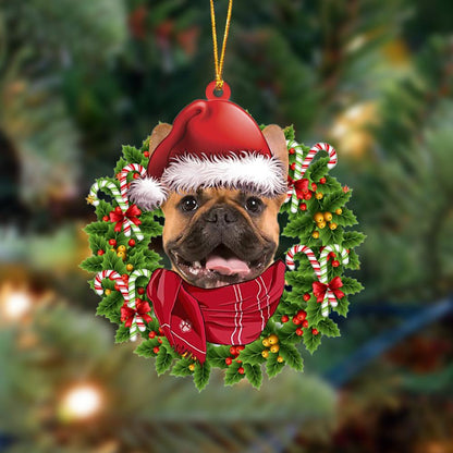 brown French Bulldog-Xmas Bandana Hanging Christmas Plastic Hanging Ornament, Happy Christmas Ornament, Christmas Gift, Christmas Decoration