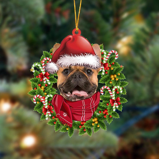 brown French Bulldog-Xmas Bandana Hanging Christmas Plastic Hanging Ornament, Happy Christmas Ornament, Christmas Gift, Christmas Decoration