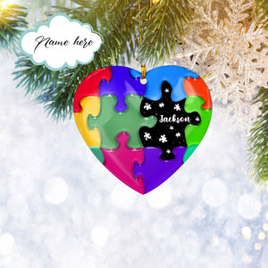 Custom Autism Heart Flat 2D Ornament, Personalized Support Gift, Christmas Tree Ornament, Home Decor Plastic Ornament, Christmas Gift, Christmas Decoration