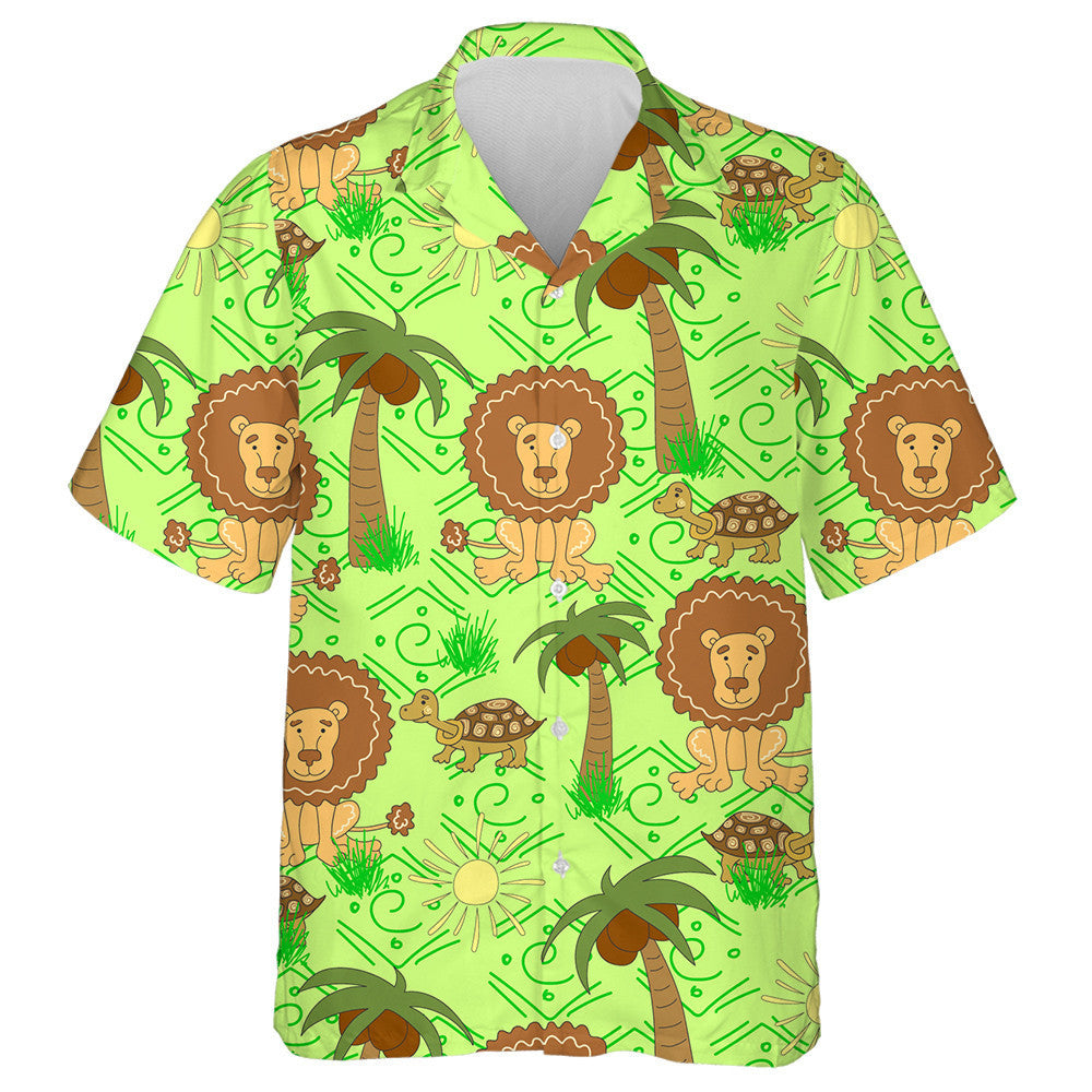 Funny Turtle Lion Palm Tree Sun And Grass Hawaiian Shirt, Hawaiian Shirt Gift, Christmas Gift