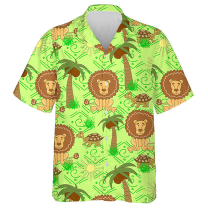 Funny Turtle Lion Palm Tree Sun And Grass Hawaiian Shirt, Hawaiian Shirt Gift, Christmas Gift