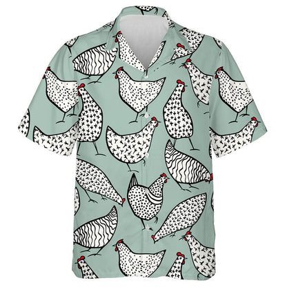 Funny Chicken With Red Crest On Blue Background Hawaiian Shirt, Hawaiian Shirt Gift, Christmas Gift