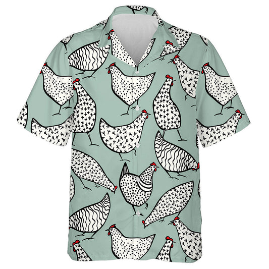 Funny Chicken With Red Crest On Blue Background Hawaiian Shirt, Hawaiian Shirt Gift, Christmas Gift