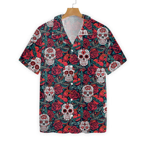 Sugar Skulls And Roses Beautiful Design Hawaiian Shirt,Hawaiian Shirt Gift, Christmas Gift