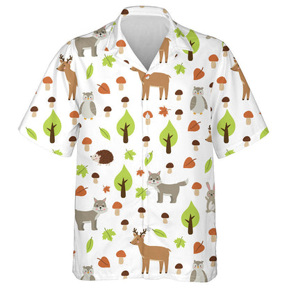 Cute Cartoon Wolf Hedgehog And Owl Autumn Woodland Hawaiian Shirt, Hawaiian Shirt Gift, Christmas Gift