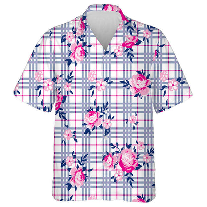 Bouquet Roses And Small Daisies On Checkered Background Hawaiian Shirt, Hawaiian Shirt Gift, Christmas Gift