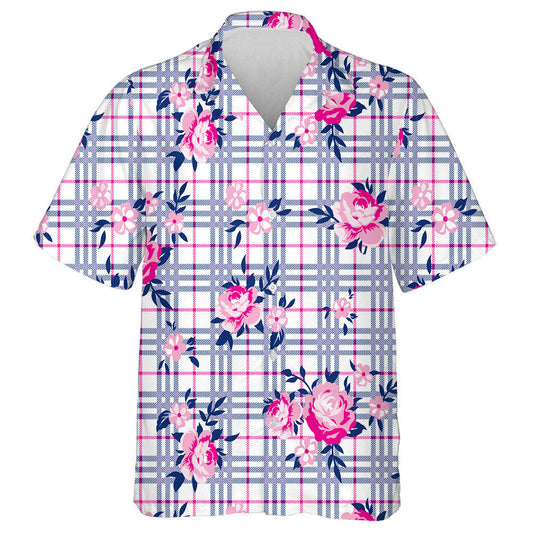 Bouquet Roses And Small Daisies On Checkered Background Hawaiian Shirt, Hawaiian Shirt Gift, Christmas Gift
