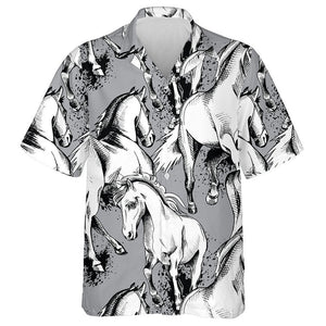 The Image Of A Horse On Grey Hawaiian Shirt Halloween Shirt For Men And Women,Hawaiian Shirt Gift, Christmas Gift