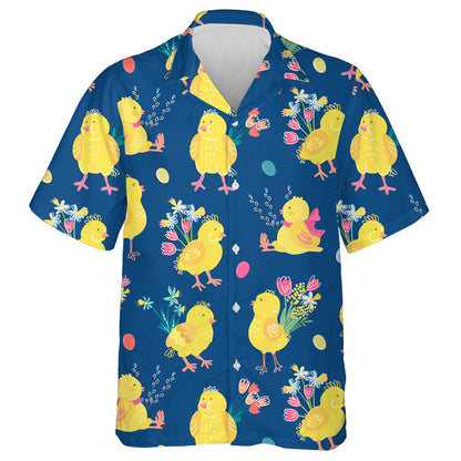 Cute Chickens Bouquets Of Spring Flowers And Eggs Hawaiian Shirt, Hawaiian Shirt Gift, Christmas Gift