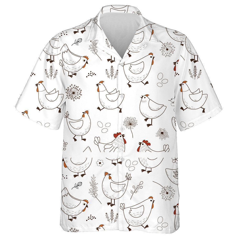 Funny Chicken With Egg Leaf And Dandelion Hawaiian Shirt, Hawaiian Shirt Gift, Christmas Gift