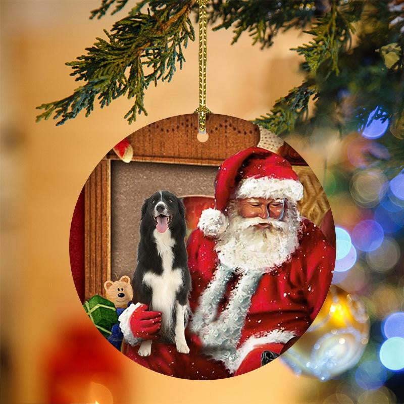 Border Collie With Santa Christmas Christmas Plastic Hanging Ornament, Christmas Ornament Gift, Christmas Gift, Christmas Decoration