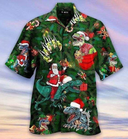 Cool T-rex Dinosaur Enjoy Christmas Design Hawaiian Shirt, Hawaiian Shirt Gift, Christmas Gift