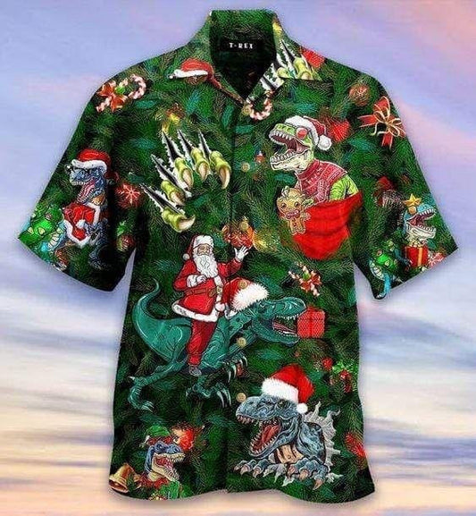 Cool T-rex Dinosaur Enjoy Christmas Design Hawaiian Shirt, Hawaiian Shirt Gift, Christmas Gift