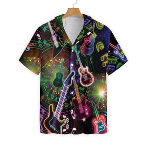 Colorful Guitars On Dark Background Pattern Hawaiian Shirt, Hawaiian For Gift