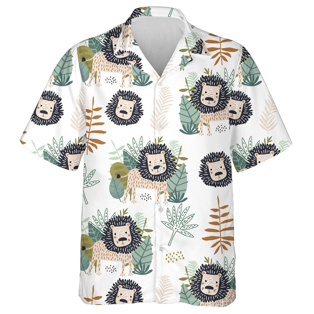 Funny Lions And Tropical Leaves Hawaiian Shirt,Hawaiian Shirt Gift, Christmas Gift