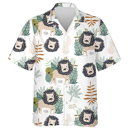 Funny Lions And Tropical Leaves Hawaiian Shirt,Hawaiian Shirt Gift, Christmas Gift