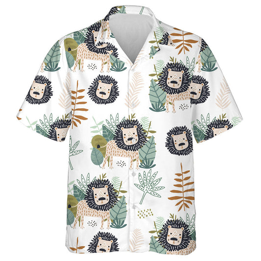 Funny Lions And Tropical Leaves Hawaiian Shirt,Hawaiian Shirt Gift, Christmas Gift