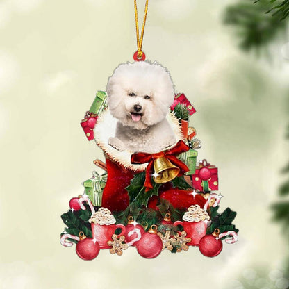 CREAM Bichon Frise-Red Boot Hanging Christmas Plastic Hanging Ornament, Christmas Gift, Christmas Decoration