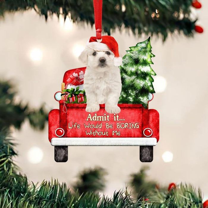 Maltese2 On The Red Truck Acrylic Christmas Ornament,Christmas Decoration