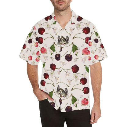 Cherry Flower Butterfly Pattern Men'S All Over Print Hawaiian Aloha Shirt Hawaiian Shorts Beach Short Sleeve_Hawaiian Shirt Gift, Christmas Gift