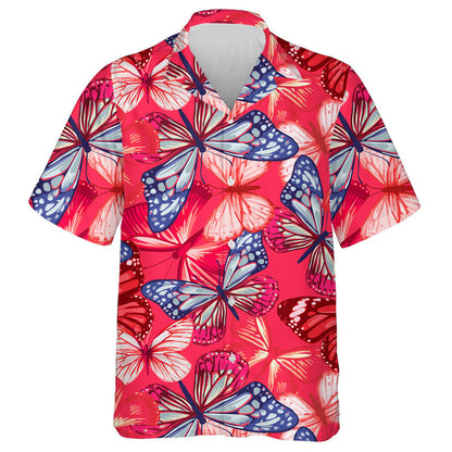 Marine Style With Butterflies Of Red And Blue Hawaiian Shirt, Hawaiian Shirt Gift, Christmas Gift