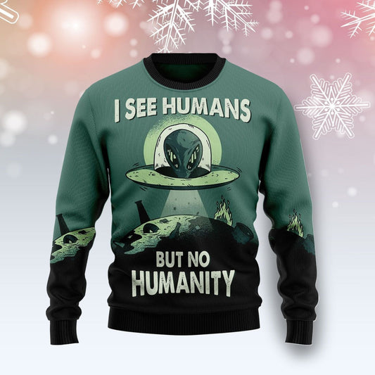 Alien No Humanity Ugly Christmas Sweater, Christmas Ugly Sweater,Christmas Gift,Gift Christmas 2022
