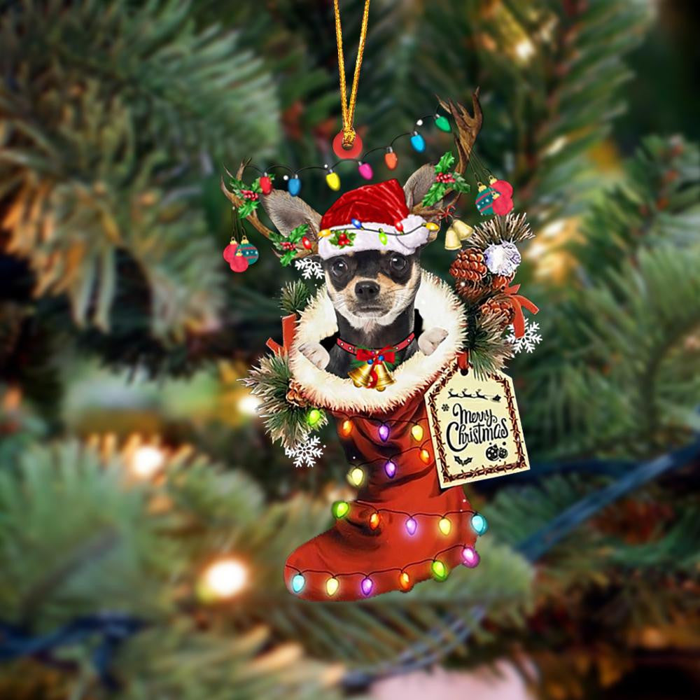 Chihuahua-Xmas Boot-Two Sided Christmas Plastic Hanging Ornament, Happy Christmas Ornament, Christmas Gift, Christmas Decoration