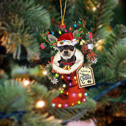 Chihuahua-Xmas Boot-Two Sided Christmas Plastic Hanging Ornament, Happy Christmas Ornament, Christmas Gift, Christmas Decoration