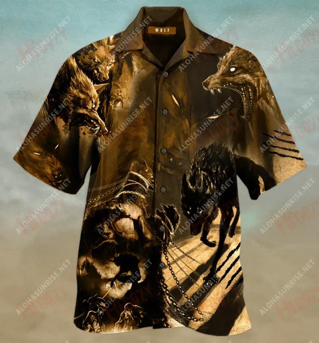 Amazing Black Wolf Unisex Short Sleeve Shirt Ocean Aloha Shirt Hawaiian Crazy Shirts Funny Hawaiian Shirts, Hawaiian Shirt Christmas Gift