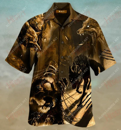 Amazing Black Wolf Unisex Short Sleeve Shirt Ocean Aloha Shirt Hawaiian Crazy Shirts Funny Hawaiian Shirts, Hawaiian Shirt Christmas Gift