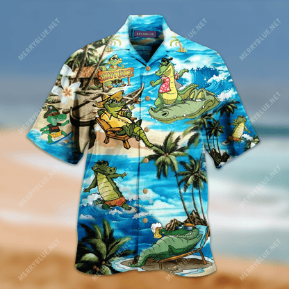 Amazing Crocodile Unisex Hawaiian Aloha Shirt Hawaiian Shorts Beach Short Sleeve, Hawaiian Shirt Gift, Christmas Gift