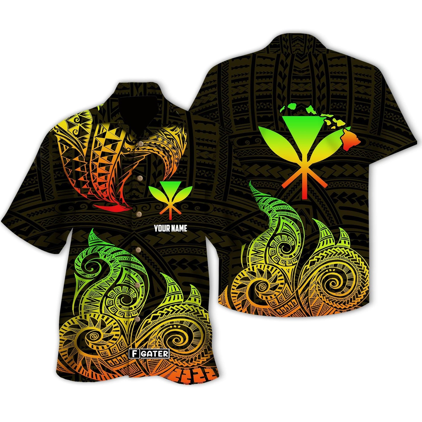 Polynesian Shirt - Personalized Polynesian Hawaiian Gold Tribal Wave Custom Hawaiian Shirt , Hawaiian Shirt Gift, Christmas Gift