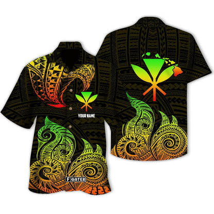 Polynesian Shirt - Personalized Polynesian Hawaiian Gold Tribal Wave Custom Hawaiian Shirt , Hawaiian Shirt Gift, Christmas Gift