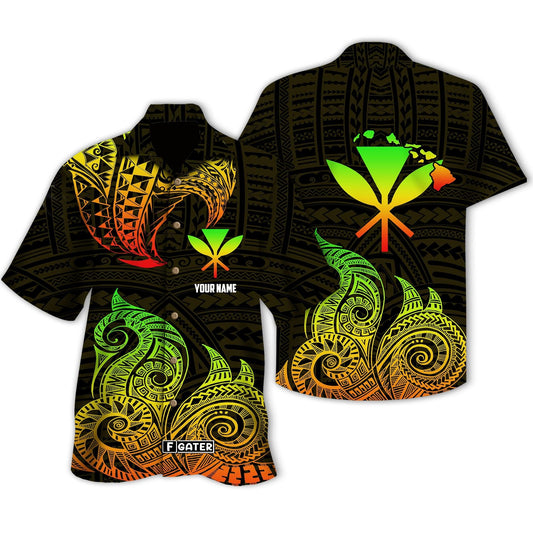 Polynesian Shirt - Personalized Polynesian Hawaiian Gold Tribal Wave Custom Hawaiian Shirt , Hawaiian Shirt Gift, Christmas Gift