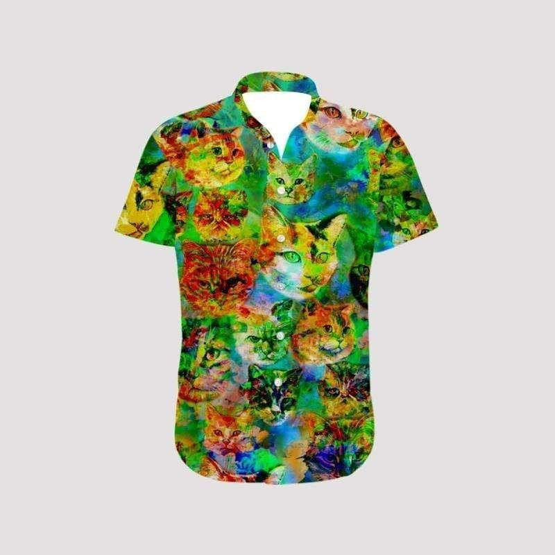 Christmas Cat Art So Cute Hawaiian Shirt Colorful Design, Hawaiian Shirt Gift, Christmas Gift