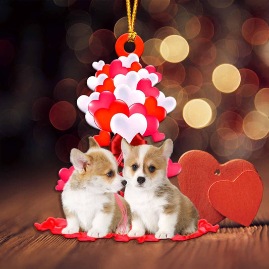 Corgi Heart balloons couple Shape Ornament, Christmas Ornament, Christmas Gift, Christmas Decoration