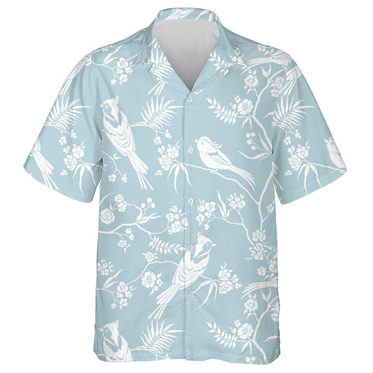 White Blooming Branches Trees And Birds Hawaiian Shirt, Hwaiian For Gift