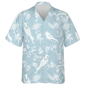 White Blooming Branches Trees And Birds Hawaiian Shirt, Hwaiian For Gift