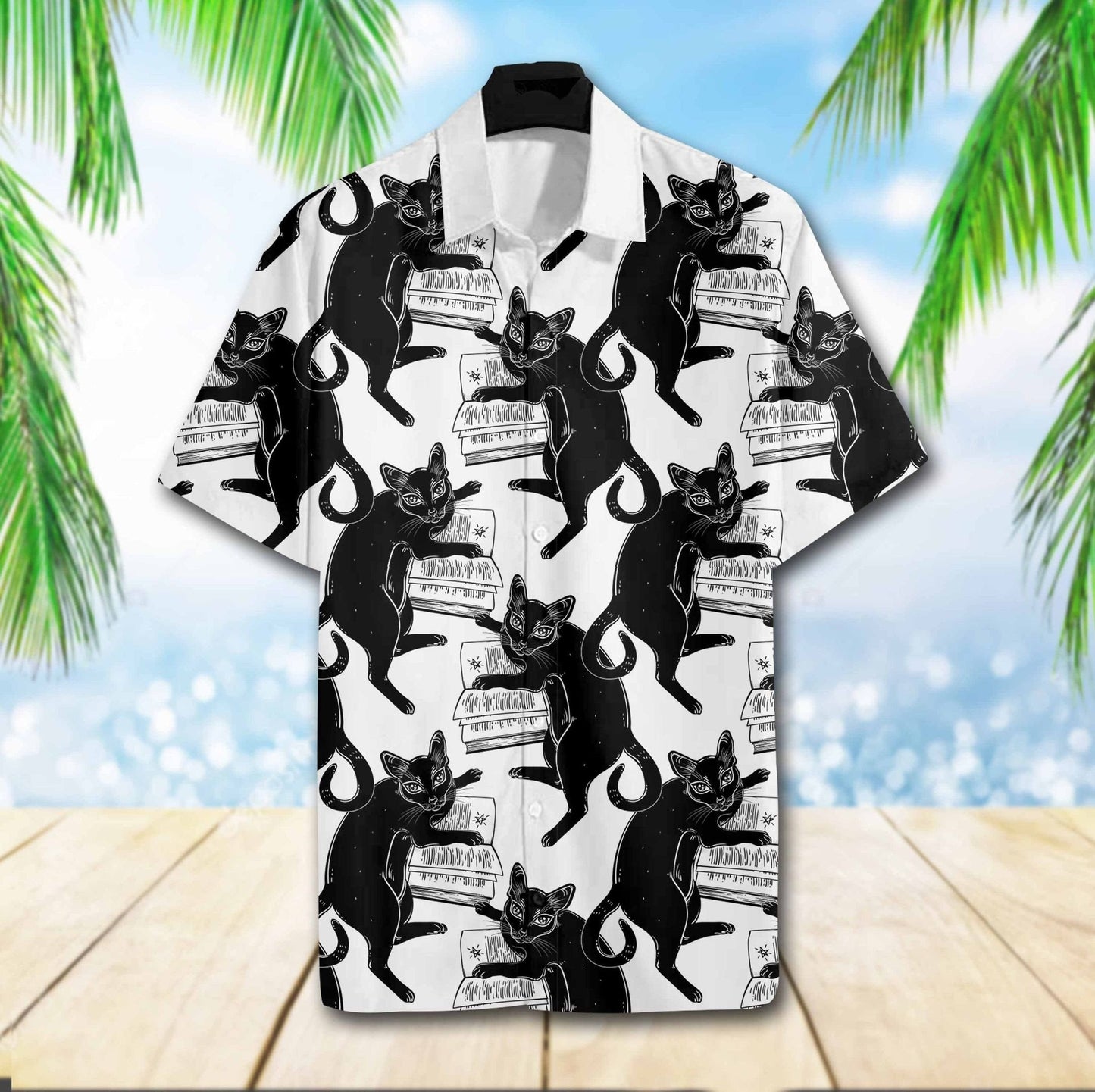 Cool Black Cat Book Design Hawaiian Shirt,Hawaiian Shirt Gift, Christmas Gift