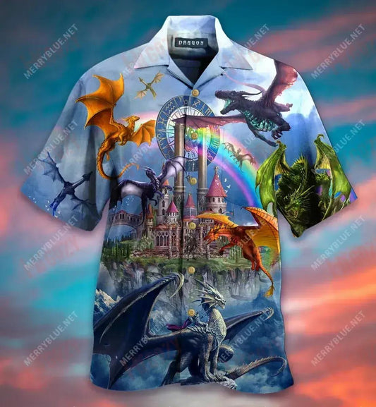 Castle Defense At All Costs Dragon Short Hawaiian Shirt Vacation Tropical Shirts Custom Hawaiian Shirts Funny Hawaiian Shirts, Hawaiian Shirt Gift, Christmas Gift