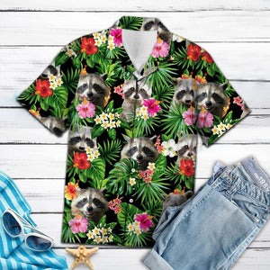 Raccoon Among Vivid Flowers And Leaves Hawaiian Shirt,Hawaiian Shirt Gift, Christmas Gift