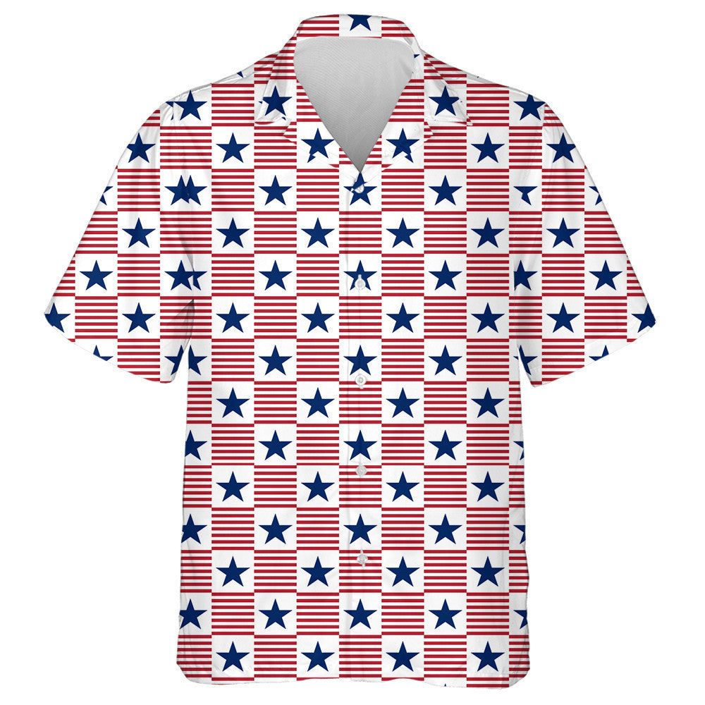 Usa Patriotic Panoramic Check Pattern With Stripes And Stars Hawaiian Shirt, Hawaiian Shirt Gift, Christmas Gift