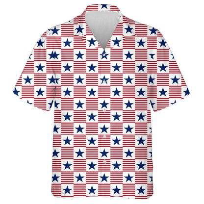 Usa Patriotic Panoramic Check Pattern With Stripes And Stars Hawaiian Shirt, Hawaiian Shirt Gift, Christmas Gift