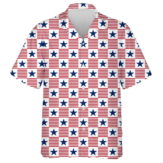 Usa Patriotic Panoramic Check Pattern With Stripes And Stars Hawaiian Shirt, Hawaiian Shirt Gift, Christmas Gift