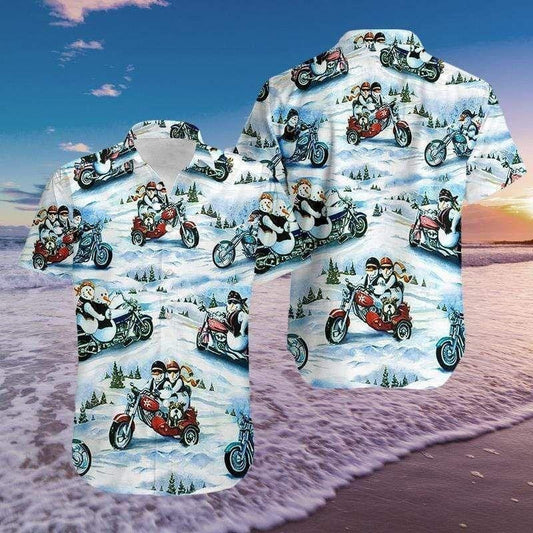 Funny Christmas Snowman Racing Design Hawaiian Shirt,Hawaiian Shirt Gift, Christmas Gift