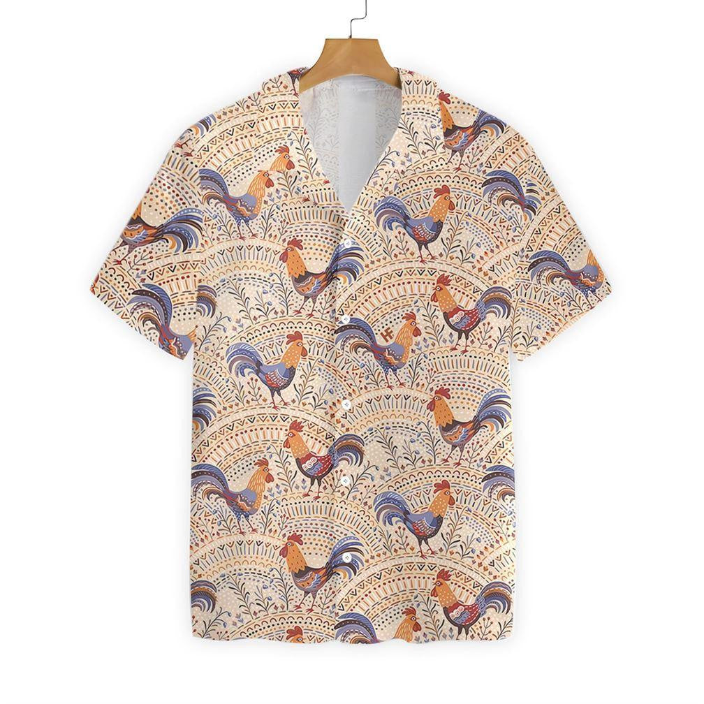 Hand Drawn Boho Ornaments Chicken Pattern Design Hawaiian Shirt, Hawaiian Shirt Gift, Christmas Gift
