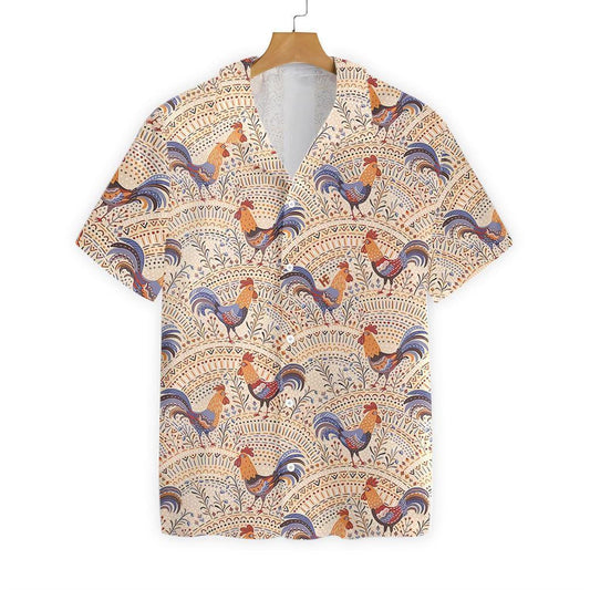 Hand Drawn Boho Ornaments Chicken Pattern Design Hawaiian Shirt, Hawaiian Shirt Gift, Christmas Gift