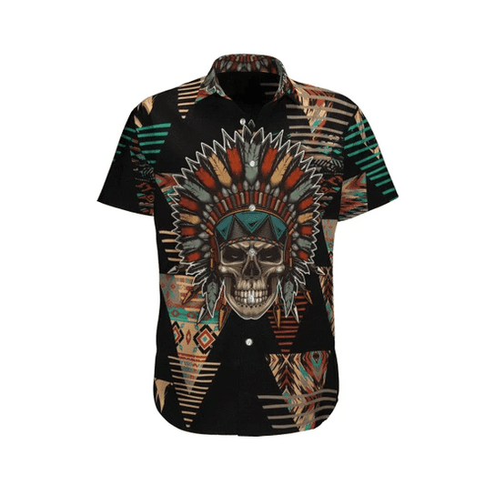 Skull Native America Watercolor Design Hawaiian Shirt,Hawaiian Shirt Gift, Christmas Gift